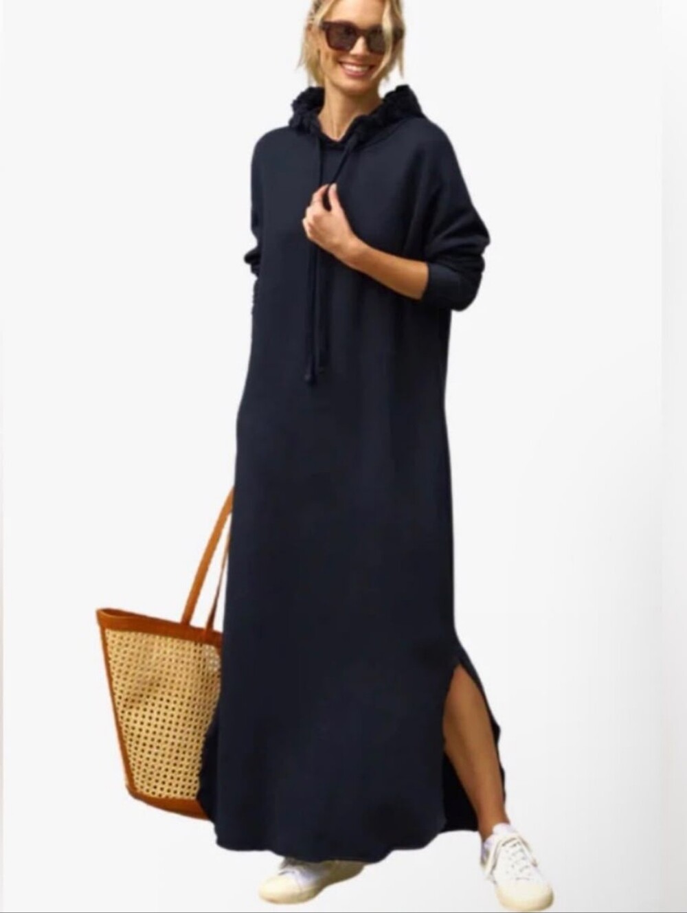 NWOT Frank&Eileen James Triple Fleece Hooded British Navy Maxi Dress